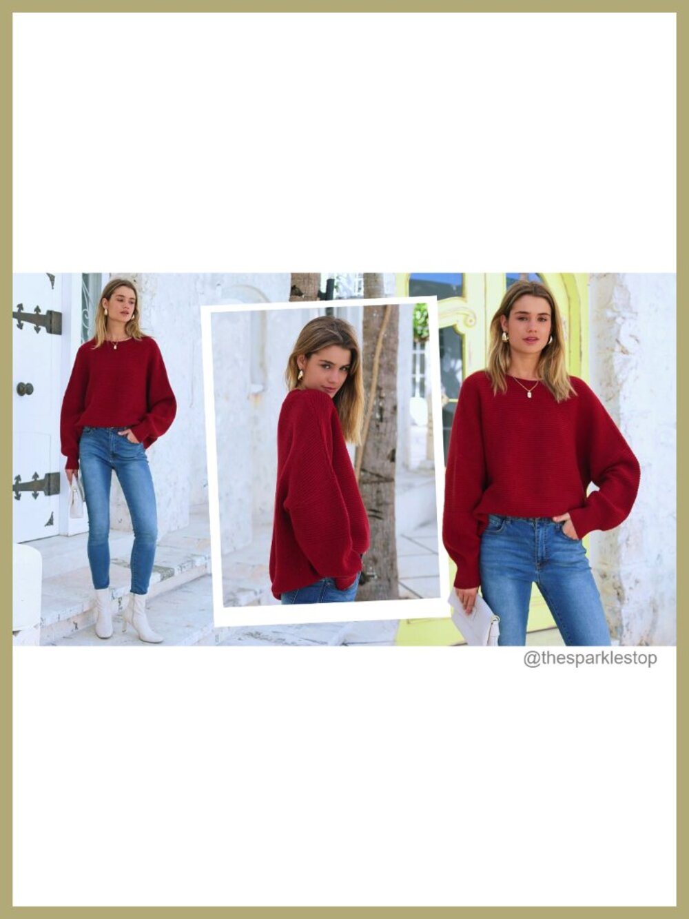 Oversized Lantern Sleeve Crewneck Chunky Knit Ribbed Pullover Sweater - Picture 6 of 6